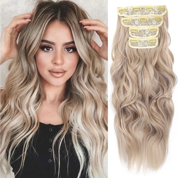 20 inch 4 pieces 11 clips blonde hair extension clip in main image 5